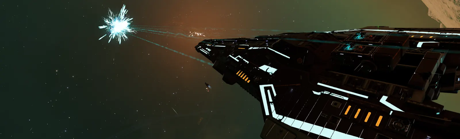 Mongrel ship engaging a Thargoid Interceptor