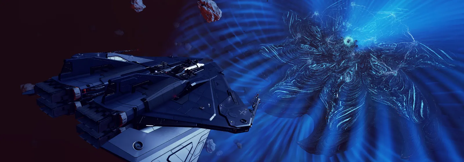 Mongrel ship attacking a Thargoid Titan